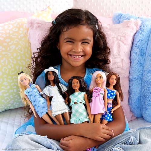 Barbie Barbie Fashionistas Baby Blue Halter Dress Doll with Blonde Wavy Ponytail, Black Bow and Matching Blue Heels - Image 3