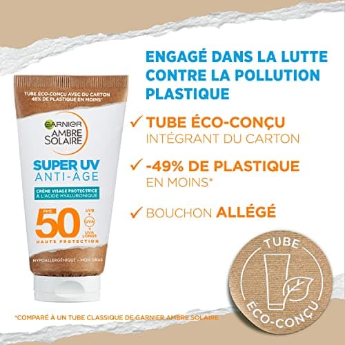 Garnier Amber Sun Super UV Face Cream Protective Anti-aging Hyaluronic Acid SPF 50 - Image 5