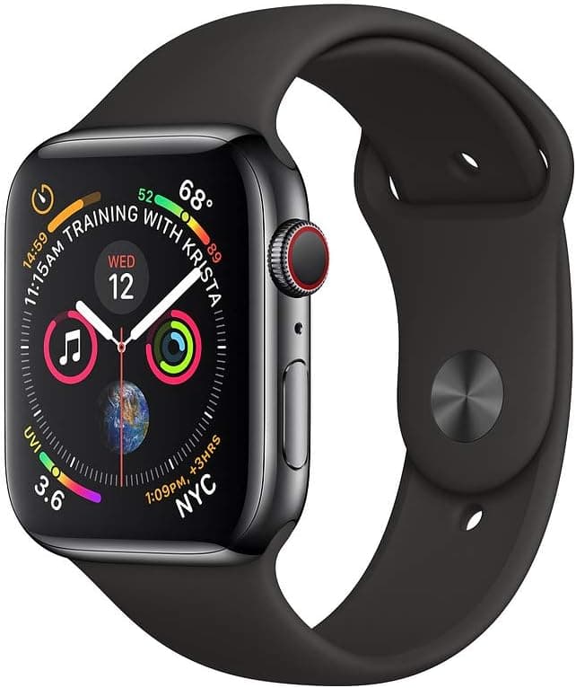 Apple Watch Series 4 (GPS + Cellular, 44MM) - Black Stainless Steel Case with Black Sports Strap (Refurbished) - Image 1