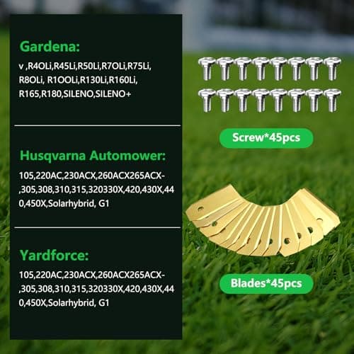 45 Replacement Blades for Lawnmower, Titanium Blades for All Husqvarna Automower, Gardena, Yardforce Robots (3g - 0.75mm) + 45 Screws - Image 4