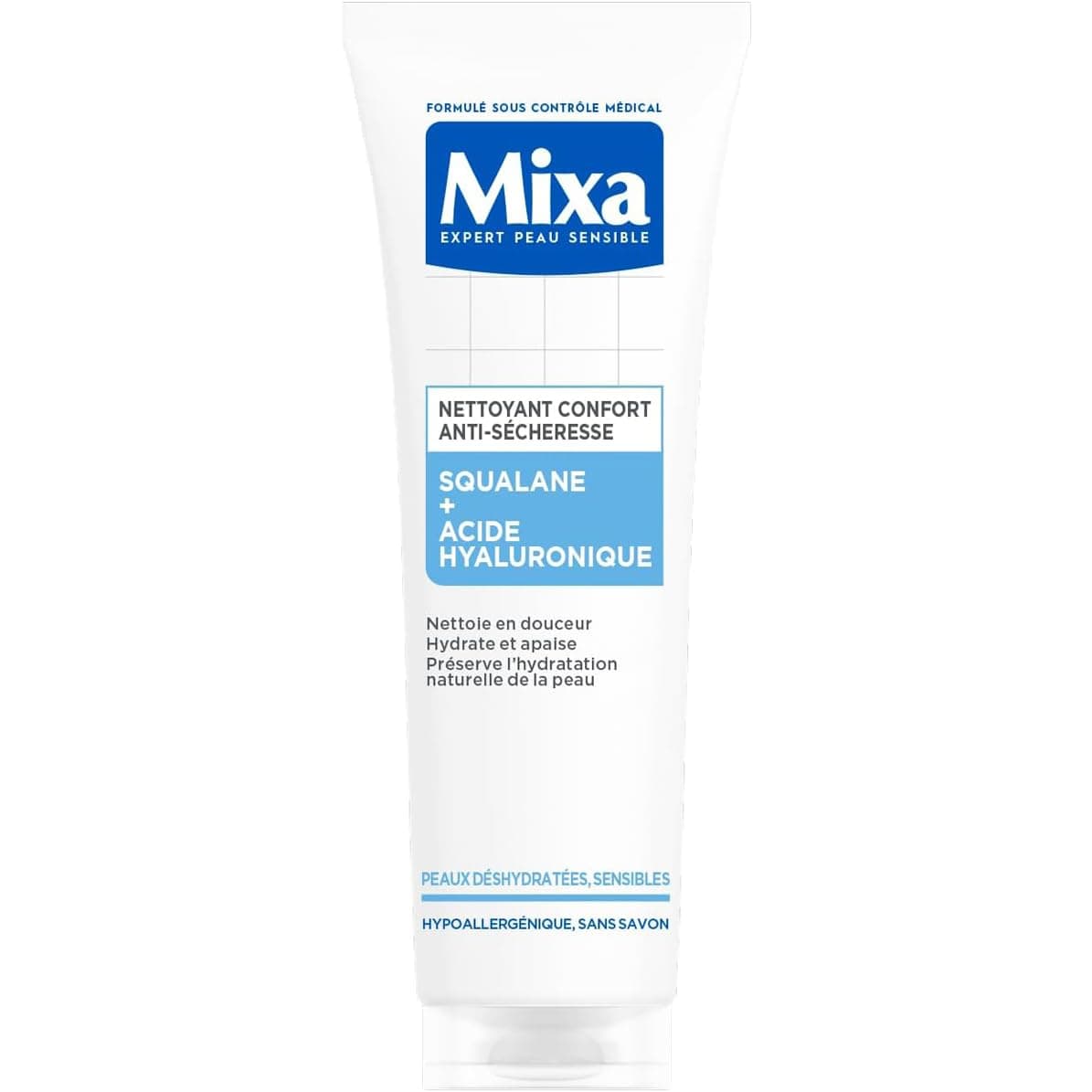 Mixa - Anti-Dryness Comfort Cleanser with Squalane and Hyaluronic Acid - Dehydrated and Sensitive Skin - Protective Moisturizing Facial Care - Dry Skin Make-up Remover - 150ml