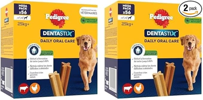 PEDIGREE DENTASTIX 56 Bâtonnets à Mâcher pour Grand Chiens 25kg+, 8 Sachets de 7, Saveur Poulet et Bœuf, Détartrage Dentaire Chien, Soins Dentaires pour Chien (Lot de 2) - Image 2