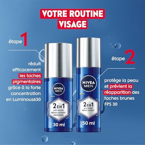 NIVEA MEN Crème hydratante Power 2-en-1 LUMINOUS630® anti-âge & anti-taches (1 x 50 ml), Crème visage pour homme enrichie en acide hyaluronique, Soin de jour SPF 30 pour toutes les peaux - Image 7
