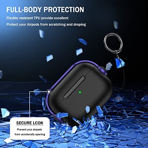 R-fun Case Compatible with Apple Airpods Pro (2023/2022/2019, 2nd/1st Gen), USB-C/Lightning Cable, Music Headphone Case with Safety Lock and Cleaning Kit, Black/Purple - Image 6