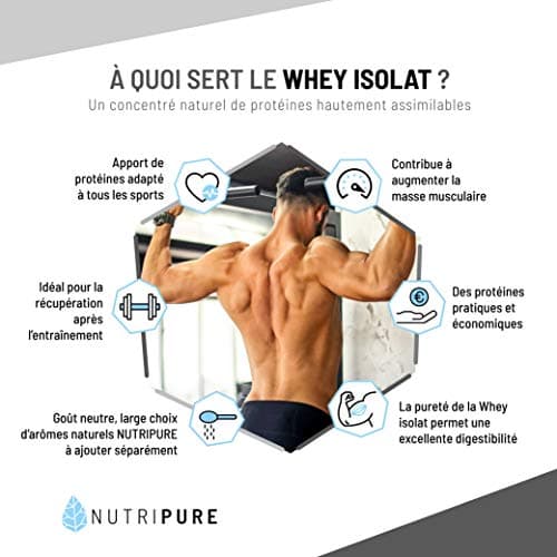 Nutripure | Whey Isolate Native Powder | Milk Protein Food Supplement | Muscle Development & Bodybuilding | 85% Protein, 19% BCAA, 40% EAA | Strawberry | 750g | France - Image 4
