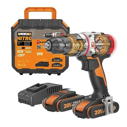 WORX NITRO - Perceuse à Percussion sans Fil - Batterie 20 V/2Ah et Moteur Brushless - SlammerDrill - Technologie ActiveHammer - Livrée avec 2 Batteries et Accessoires - 60 Nm - ⌀ 13 mm - WORX WX354 - Image 5