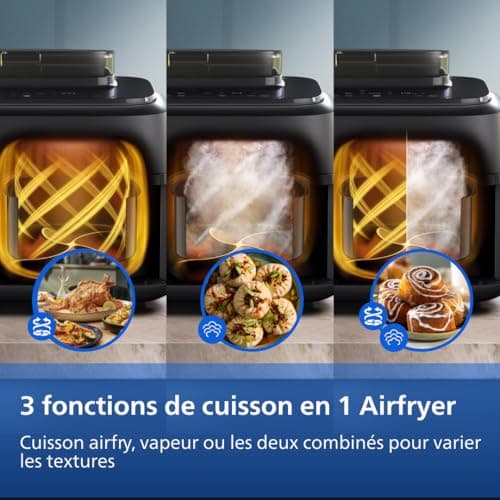 Philips Airfryer Series 5000 - Air Fryer Dual Basket with Steaming, 9L, RapidAir, 19 Cooking Modes, Up to 90% Less Fat, AirSteam, Steam Cleaning, HomeID (NA550/00) - Image 5