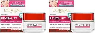 L'Oréal Paris - Crème de Jour Anti-Âge - Soin Jour Anti-Rides & Extra-Fermeté - Aux Extraits de Probiotique Liftant Naturel - Sans Parfum - Tous Types de Peaux - Revitalift - 50 ml (Lot de 2)