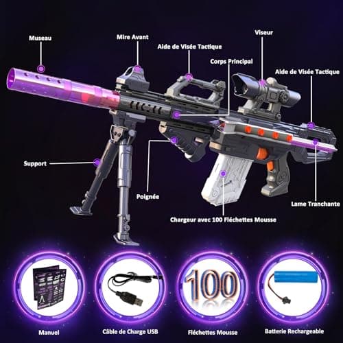 Electric Toy Gun for Nerf Sniper, 100+ Styles Automatic Foam Blaster Toy with Sight and 100 Darts, Child Toy Gift for Boys 6-12 Years - Image 3