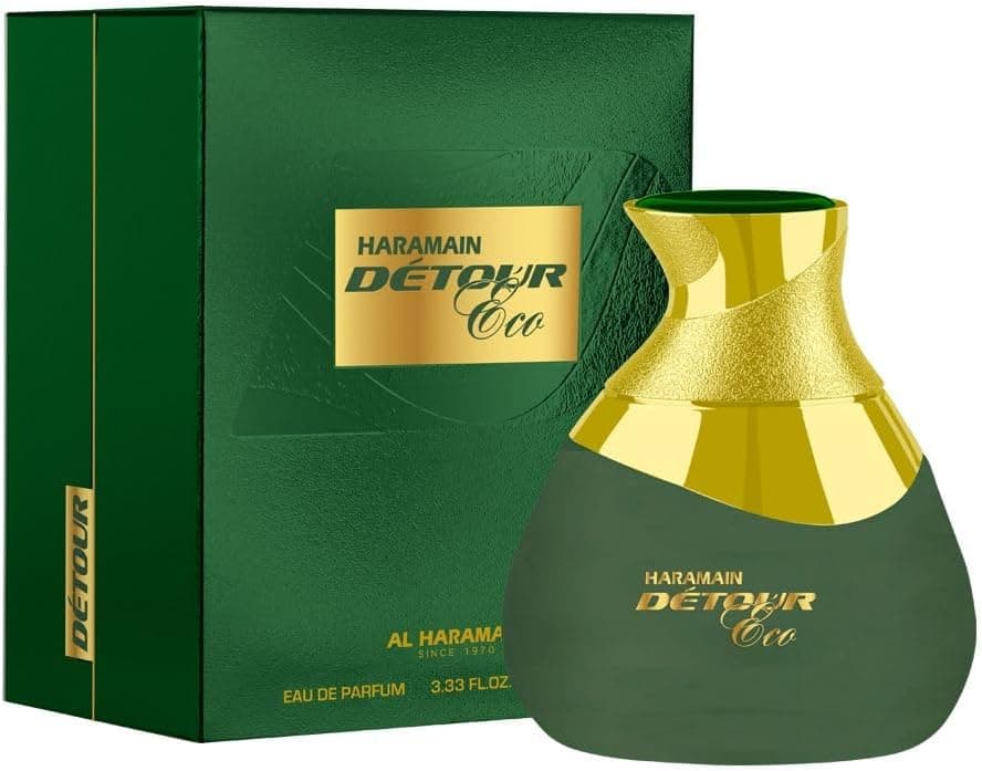 Al Haramain Detour Eco Eau de Parfum 100 ml – Oriental Woody Amber Fragrance – Long-Lasting – Intense Wake, Long-Lasting Fragrance – Luxury Fragrance – Unisex Men & Women
