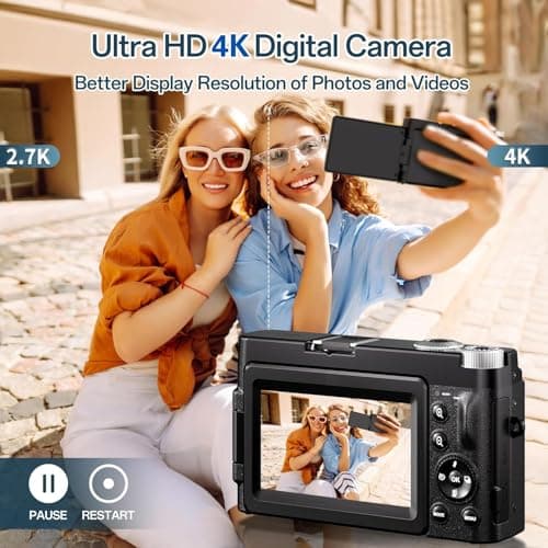 Appareil Photo Numérique 4K, Appareil Photo Compact 48MP 16X Digital Zoom à Écran Rabattable à 180° Avec Autofocus, Flash, Station de Charge, 2 Batteries, Carte 32 GB pour Débutants, Enfants, Vlogging - Image 6