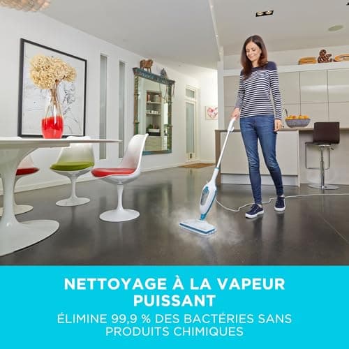 BLACK+DECKER - Balai Vapeur avec Patin Microfibre - Nettoyeur de Sol 1300W - Multi-Surfaces - Temps de Chauffe 25 sec - Tête Pivotante 180° - Réservoir 380 ml - Nettoyage Parfait - FSM13E1-QS - Image 3