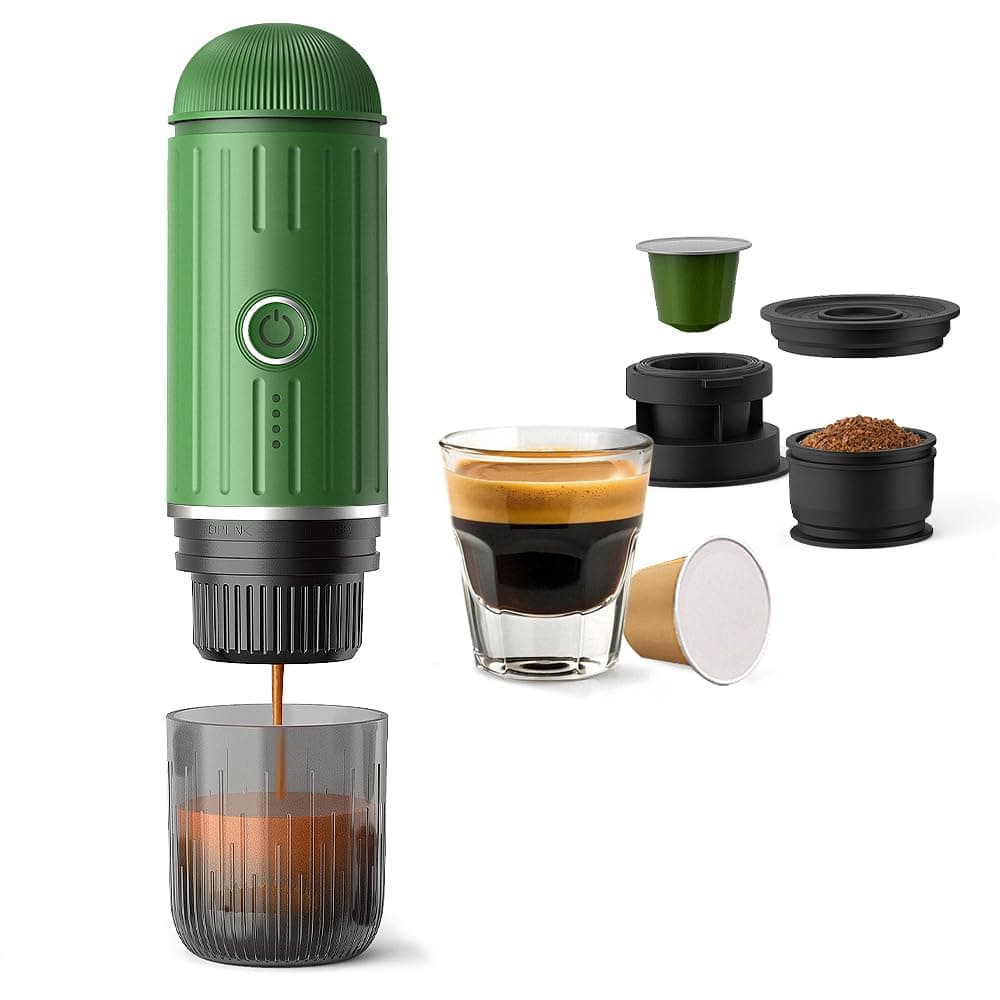 BENFUCHEN Portable Espresso Machine for Travel, Self-Heating Electric Espresso Machine, 19 Bar Mini Coffee Maker for Camping and Hiking for Ground Coffee and NESPRESSOpods, Green