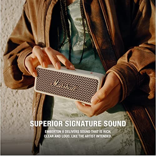 Marshall Emberton II Enceintes Bluetooth Portables, sans Fil, Ip67 Résistant à la Poussière et à l'eau, Plus de 30 Heures de Lecture, Charge Rapide - Creme - Image 4