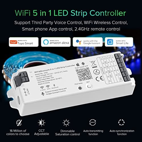 BTF-LIGHTING 5in1 WB5 2.4GHz Tuya WiFi PWM LED Controller Compatible with Alexa Google Home APP Control for Dimming CCT RGB RGB RGBW RGBCCT LED Strip Works with WR01RF WR02RF - Image 4
