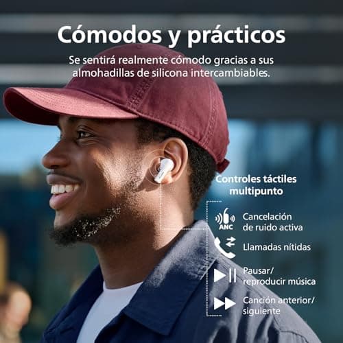 Philips TAT2520WT True Wireless Bluetooth Noise Cancelling Earphones - Small Earbuds, Natural Sound, Dynamic Bass Function - Pocket Charging Box, Clear Calls - White - Image 5