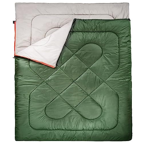 Amazon Basics Rectangular Sleeping Bag for Camping and Hiking in Cold Weather, Double Size for Two, Olive Green - Image 2