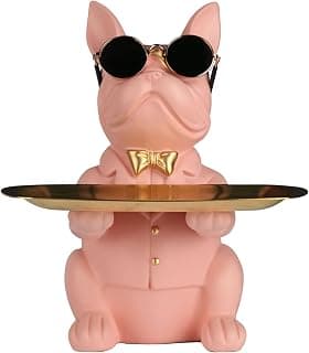 Bulldog Pink Resin Bulldog Table Storage Tray Statue Piggy Bank Sculpture, Keys, Sweets, Small Objects Storage Tray Home Decor