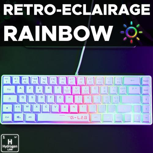 The G-Lab Keyz Hydrogen 60% Gamer Keyboard, Semi-Mechanical Wired Azerty, Multi-Colour Backlit - Silent Mini Gamer Keyboard, Compact Format TKL - PC/PS5 (White) - Image 6
