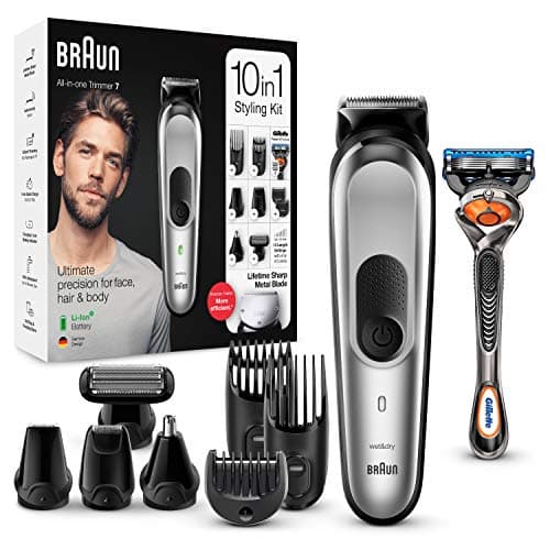 Braun Series 7 All-in-One Electric Beard Trimmer 10-in-1 with 8 Accessories, Hair and Body, Charging Base and Adaptive Motor, MGK7220, Silver Grey - Image 2