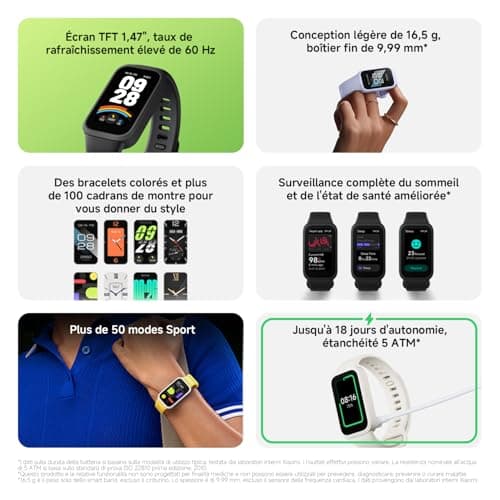 XIAOMI Smart Band 9 Active, Bracelet connecté pour Le Sport, Montre, écran TFT 37mm, taux de rafraîchissement élevé de 60 Hz, autonomie de 18 Jours,5 ATM, iOS et Android, Beige - Image 4
