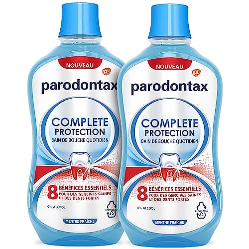 PARODONTAX - Bain de Bouche Quotidien Complete Protection - 8 Bénéfices pour des Gencives Saines & des Dents Fortes - Combat les Bactéries de la Plaque Dentaire - 0% Alcool - Menthe Fraîche - 2x500 ml - Image 3