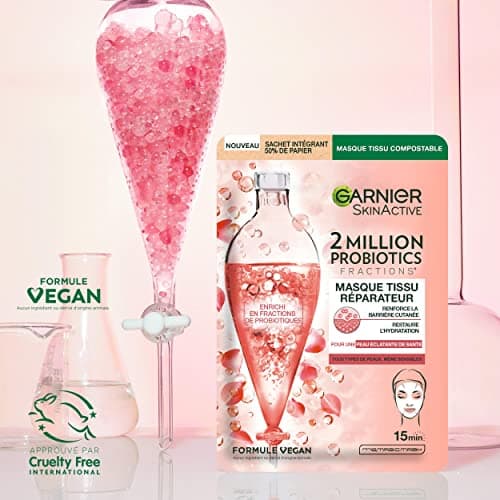 GARNIER Skin Active - Masque Visage Tissu 2 Million Probiotics - Masque Réparateur - Éclat & Hydratation - Enrichi en Fractions de Probiotiques - Vegan & Cruelty Free - Tous Types de Peaux - x1 - Image 6