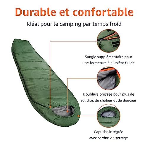Amazon Basics Sleeping Bag for Camping Hiking Cold Weather Lightweight Mummy Style Olive Green - Image 3