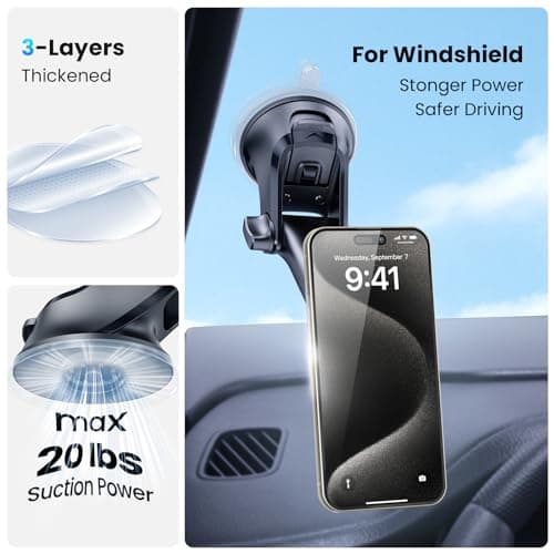 APPS2Car Magnetic Car Phone Holder, Dashboard/Windshield Holder, Car Phone Holder with Adjustable Telescopic Arm, 6 Powerful Magnets for All Mobile Phones - Image 3