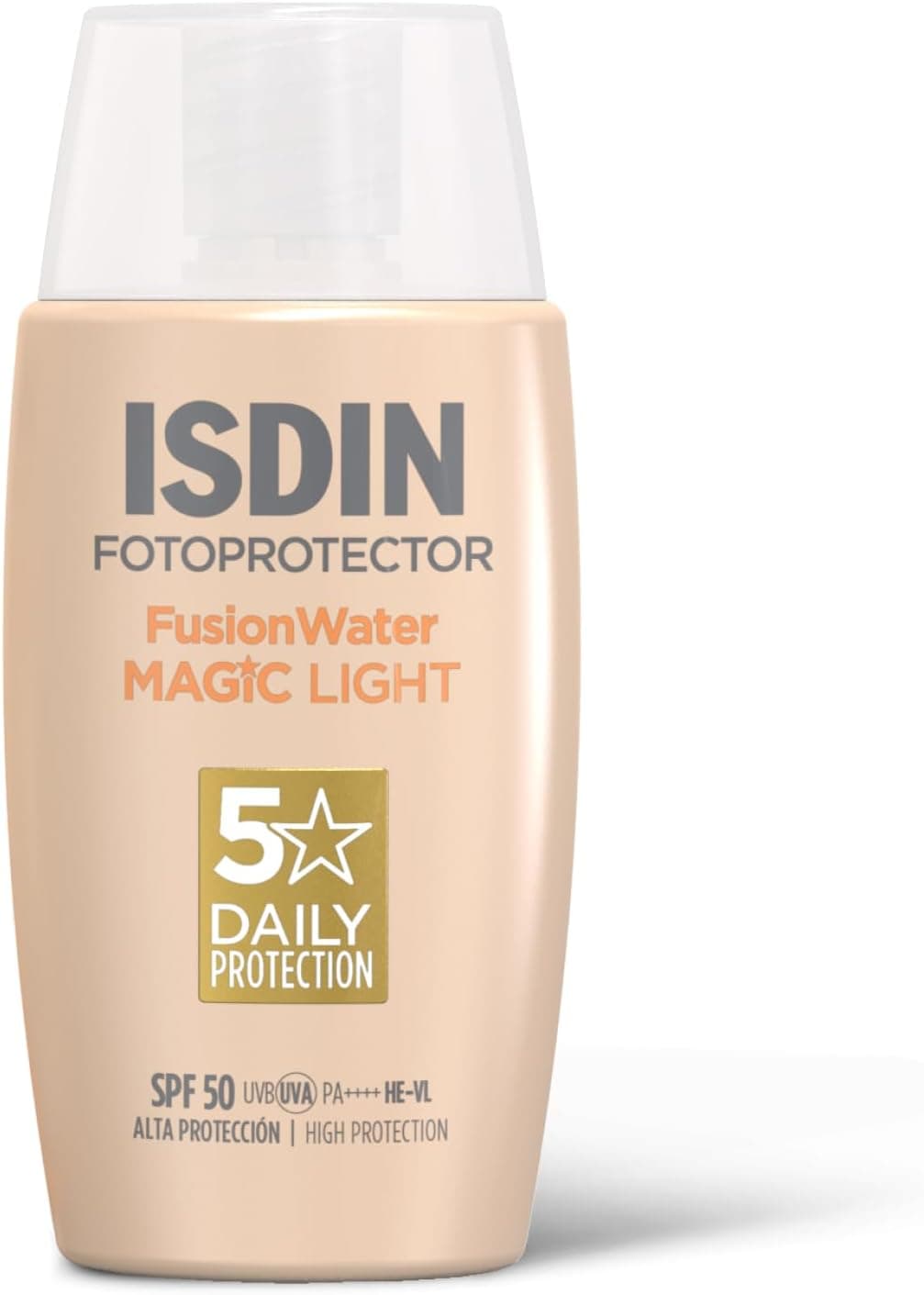 ISDIN Fotoprotector Fusion Water MAGIC SPF 50 Light (50 ml) | Natural Tinted Face Sunscreen | Ultra-light, Invisible Protection