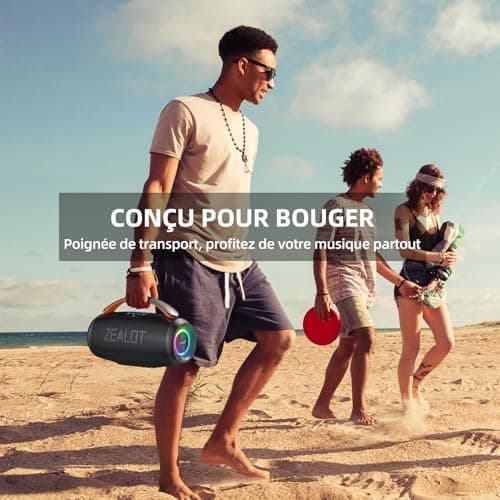 ZEALOT Portable Bluetooth Speaker with 50W Stereo Sound, 20 Hours Battery Life, IPX6, Wireless Stereo Pairing, Bluetooth 5.3 Speaker, AUX, TF Card, LED Light, for Outdoor, Party, Travel - Image 7