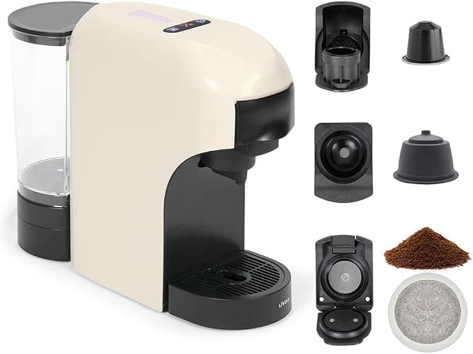 Livoo - DOD217C 4-in-1 Multi-Capsule Coffee Machine - 1400W, 20 bar, 7 volume levels, Nespresso*, Dolce Gusto*, Senseo** type pods and ground coffee - Image 1