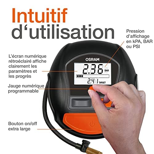 OSRAM TYREinflate RAPID, Digital and Portable Compressor, Auto Shut-Off, LED Light, Programmable, Electric Air Pump for Tyres, 12V Connection, Tyre Inflation in 2 Minutes - Image 6