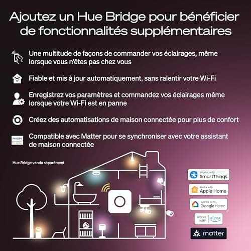 Philips Hue Ampoule LED connectée A60, Lumière blanche chaude 2700 K, Culot E27, 9,5 W, 1100 lumens, Intensité variable, Compatible avec Alexa, Google Assistant et Apple Home, pack de 2 - Image 6