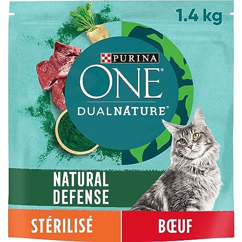 PURINA ONE | DualNature | Natural Defense | Sterilized Adult Cat | Spirulina-rich kibble: Helps strengthen natural defenses | Reduced carbon footprint | Beef | Bag | Pack of 1 x 1.4 kg - Image 3