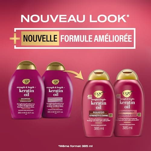 OGX - Shampooing Force & Longueur Huile de Kératine (flacon de 385 ml) – Shampoing anti-casse pour fortifier et renforcer les cheveux – Soin cheveux réparateur pour une chevelure éclatante de santé - Image 4
