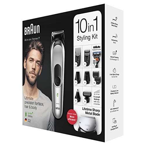 Braun Series 7 All-in-One Electric Beard Trimmer 10-in-1 with 8 Accessories, Hair and Body, Charging Base and Adaptive Motor, MGK7220, Silver Grey - Image 7