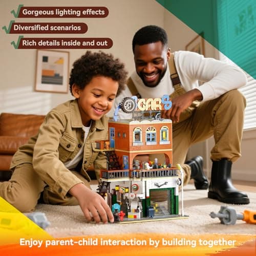 2 in 1 Building Set, Compatible with Lego City House with LED Lighting, Modular Building Kit for Street View Car Repair Shop, Girls and Boys Toy +8 Years (1637 pcs) - Image 6