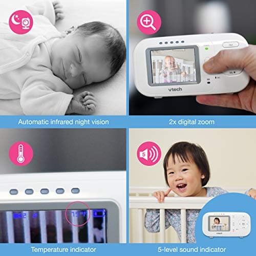 VTech VM320 2.4 Inch Digital Video Full Color Baby Monitor with Automatic Night Vision White - Image 4