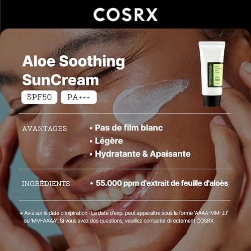 COSRX Aloe Soothing Sun Cream SPF 50 Crème solaire hydratante à l'aloe vera pour tous les types de peau, visage et corps Coréen - Image 4