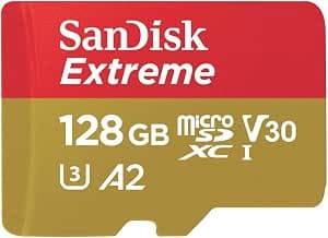 SanDisk 128GB Extreme MicroSDXC Card for Dash Cameras and Drones + SD Adapter + RescuePRO Deluxe Up to 190MB/s with A2 App, UHS-I, Class 10, U3, V30 Performance