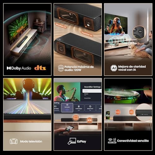Hisense HS1000 - Barre de Son 2.0 CH, 120W Max, Dolby Audio & DTS Virtual:X, Bluetooth 5.3, HDMI Arc, Optique, 4 Haut-parleurs Intégrés, Noir - Image 5