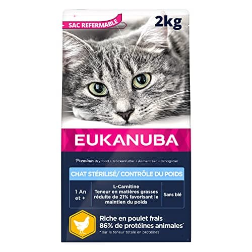 EUKANUBA - Sterilized or Overweight Cat Premium Dry Food – Adult, Senior – Complete and Balanced Food - Rich in Rice - Fresh Chicken – Non-GMO, Wheat Free - Resealable Bag – 2kg - Image 3