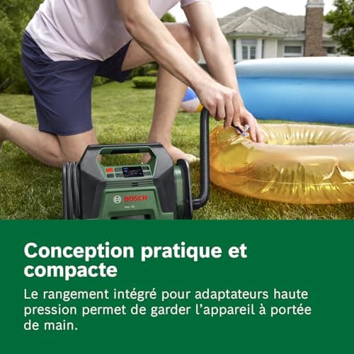 Bosch PAO 18V Cordless Air Compressor (from tires to large inflatable objects; with air pump clip for tire valve, French valve (Presta), ball needle, flow adapter) - Image 7
