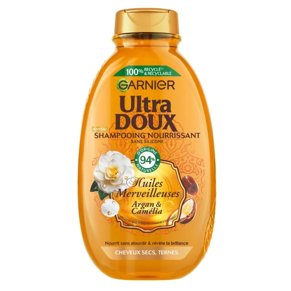 Garnier Ultra Gentle Nourishing Shampoo Enriched with Argan & Camellia Oil for Dry to Very Dry and Dull Hair - Wonderful Oils - 400 ml - Image 1