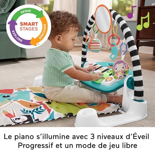 Fisher-Price Tapis Piano Éveil Musical Et Lumineux Bleu, Transportable, 4 Modes De Jeu Éveil Progressif, Version Française, Jouet Enfant, Dès La Naissance, HWY56 - Image 6