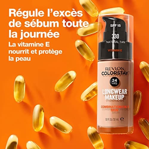 Revlon ColorStay - Fond de teint Longue Tenue 24H - Maquillage Teint et Soin Peaux Mixtes à Grasses - Formule Nourrissante et Protectrice à Base de Vitamine E - SPF 15-30 ml - N180 Sand Beige - Image 7