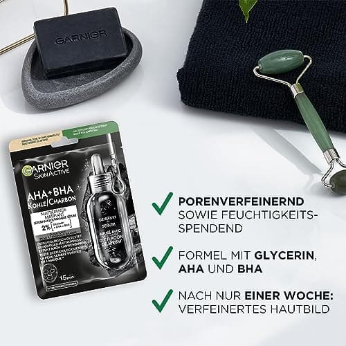 Garnier SkinActive Black Skin Routine Kit de soin du visage avec 5 masques noirs, tonique micellaire et sérum AHA BHA pour un teint plus uniforme sur les peaux normales ou à imperfections - Image 8