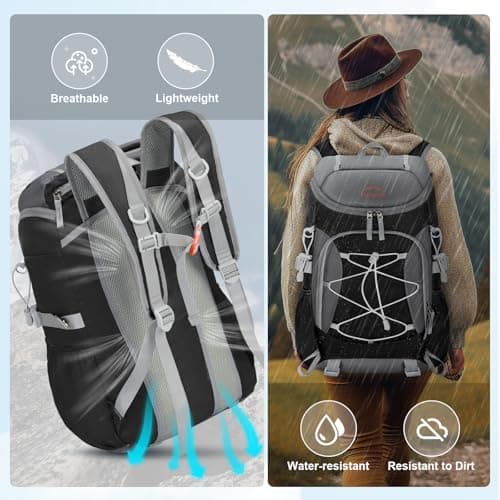 RAINSMORE Hiking Backpack 40L Ultralight Foldable Backpack Men Women Waterproof Large Travel Backpack for Trekking Sport Camping, Black, Travel - Image 5