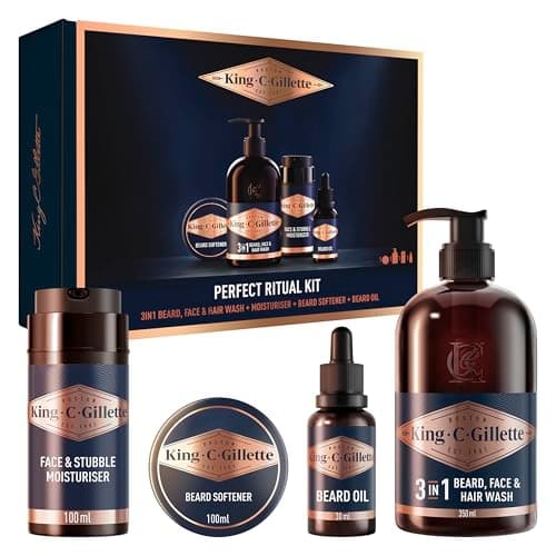 Gillette King C. Kit Pour L'Entretien De La Barbe, Coffret De Rasage Pour Hommes Avec Nettoyant 3-en-1 Barbe, Visage Et Cheveux, Baume Adoucissant Et Soin Hydratant, Huile à Barbe - Image 2